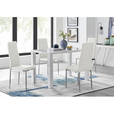 Scottsmoor Modern Grey Dining Table With 6 Luxury Velvet Quilted Dining Chairs