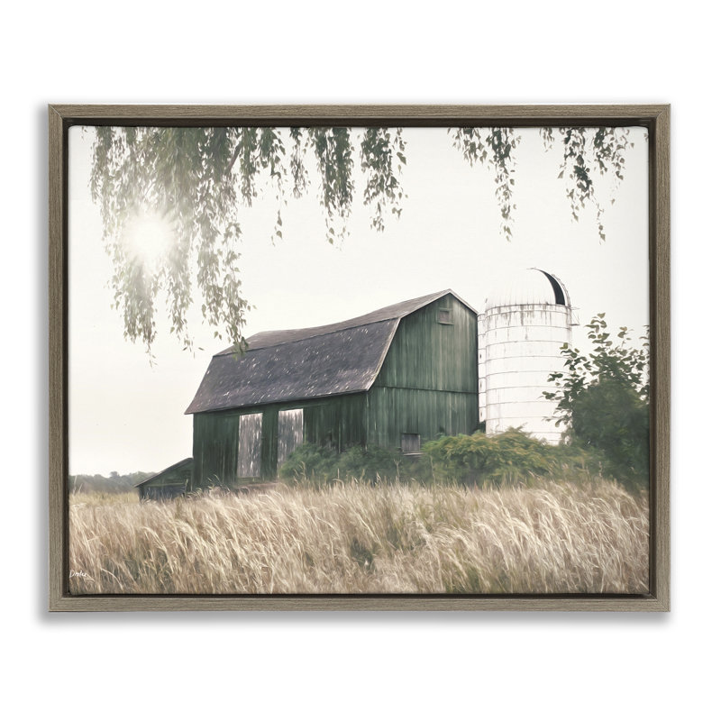 «Green Rustic Barn» par Lori Deiter, Cadre flottant orme Montalcino, H 25 po x l 31 po