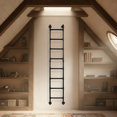95.6Inch Height Bunk Bed Ladder, 8-Step Metal Ladder High Loft Attic Step Ladder 150Kg Load For Basement, Loft, Dorm, Small Spaces(95.67(H)*17.72(D)*5.91In(W))