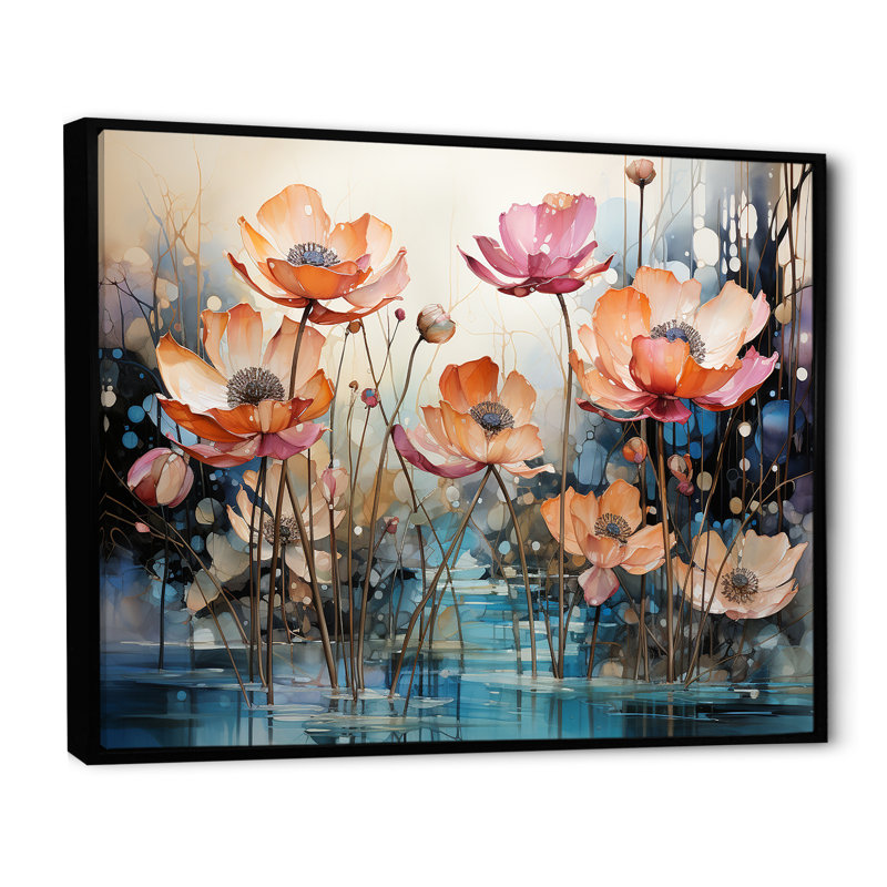 Lotus en harmonie - art mural Lotus, H 34 po x l 44 po x P 1,5 po, Cadre flottant noir