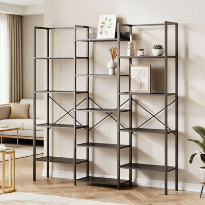 Bibliothèque industrielle à 5 niveaux à 3 colonnes avec 13 tablettes, bibliothèque rustique robuste en métal pour le salon, le bureau personnel et la chambre à coucher