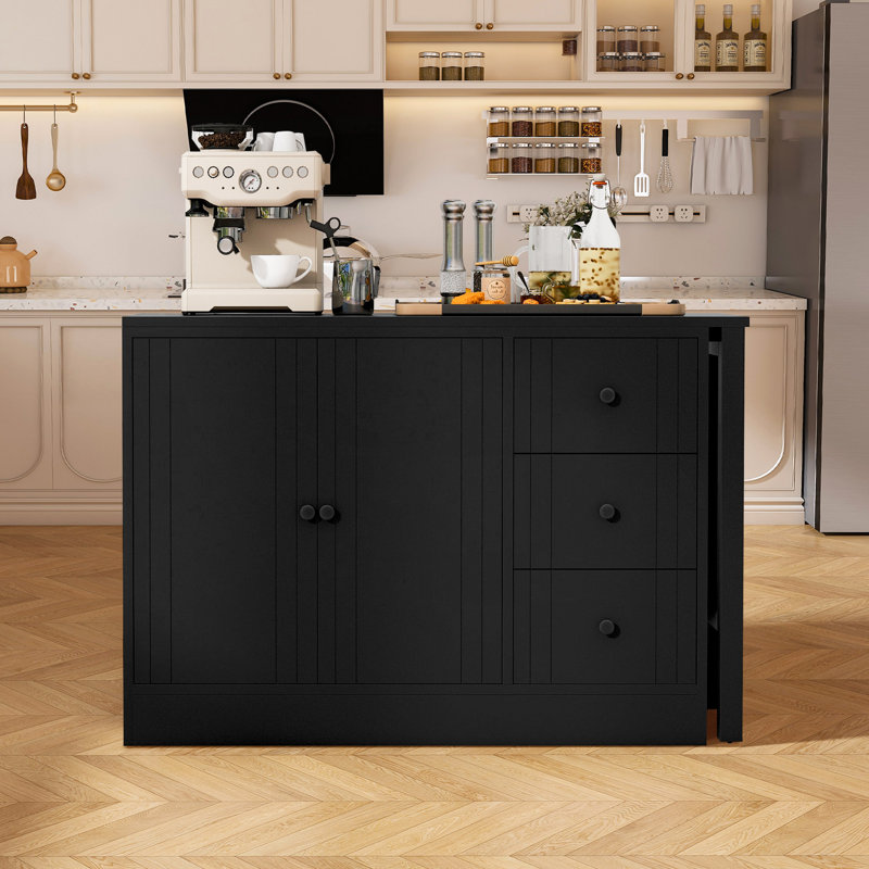 Wooden 89.7''l Bar Cabinet With Extendable Table And Adjustable Shelves, Multi-purpose Home Bar & Liquor Bar For Kitchen And Living Room