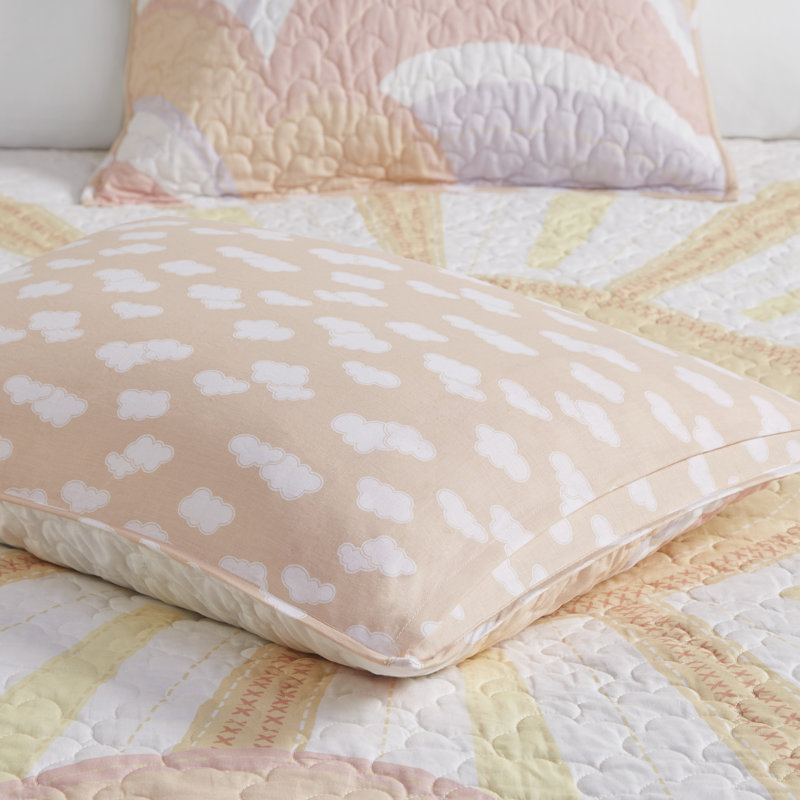 Full/Queen Reversible Cotton Quilt Set with Sunshine and Cloud Print