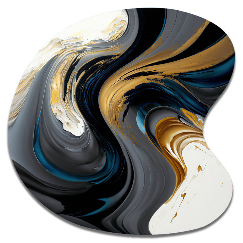 Art mural noir, blanc et or liquide IV - Abstrait liquide encre liquide, H 27 po x l 27 po