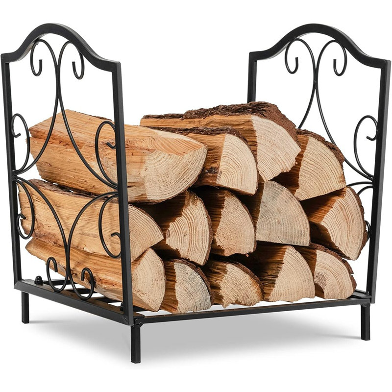 Support à bois de chauffage, support à bûches de bois de chauffage décoratif intérieur et extérieur avec motifs élégants et pieds surélevés, support de bois de chauffage robuste pour foyer, foyer