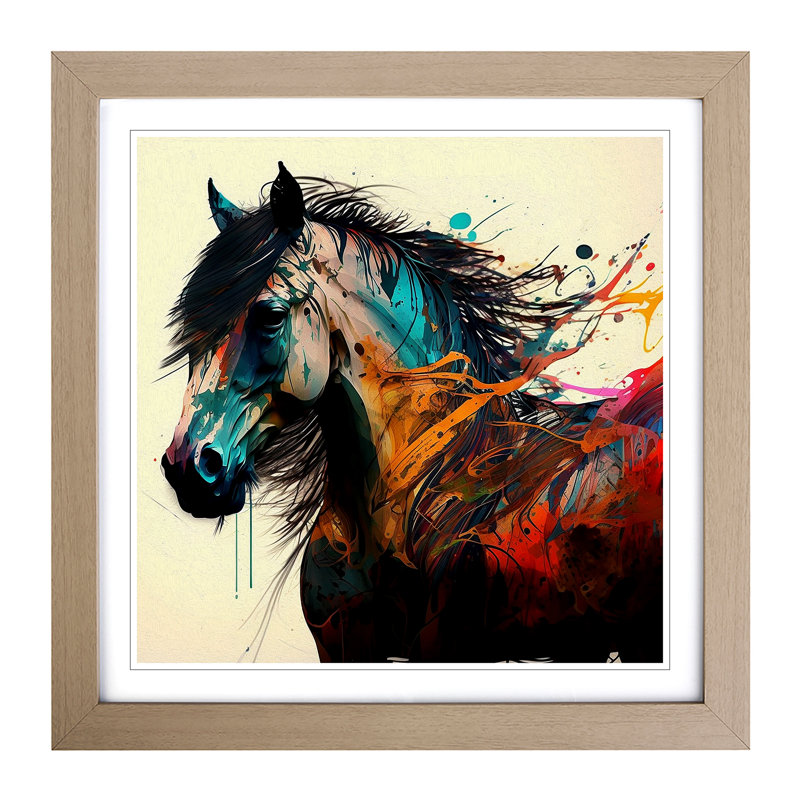 Pony Expressionism - Single Picture Frame Print on Wood, Oak