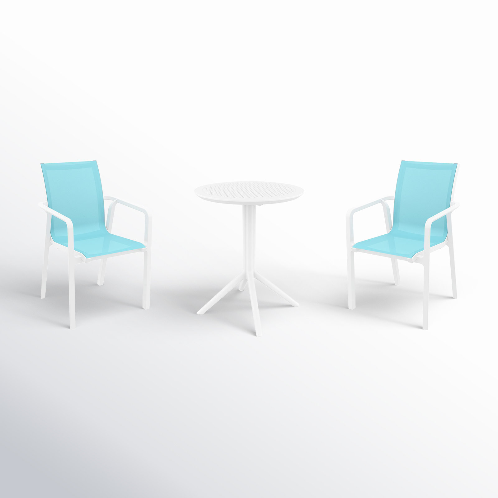 Farrah 24" Patio Bistro Set, White/Turquoise