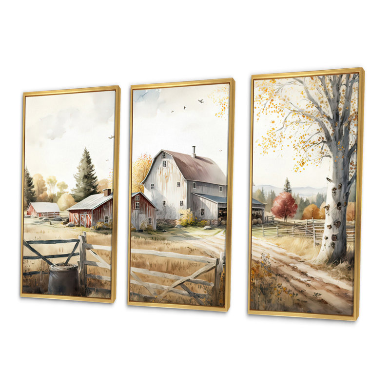 Azaiah - 3 pièces sur toile, H 32 po x l 48 po, Encadrement doré