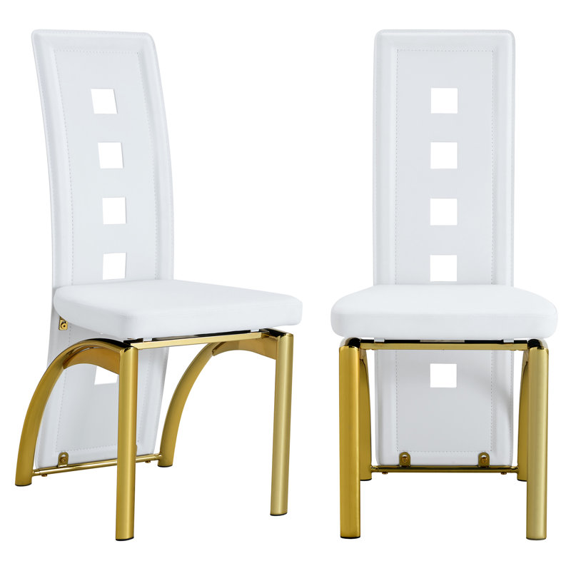 Ensemble de 2 chaises de salle à manger modernes en simili cuir blanc, 2, Blanc, Doré