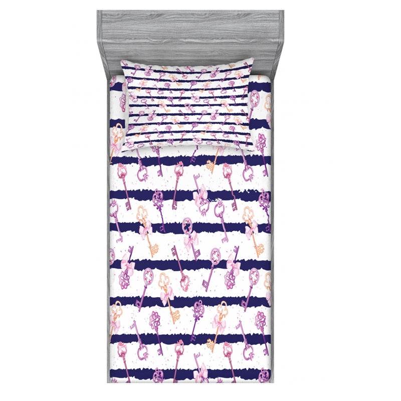 Microfiber Striped Sheet Set, Twin Sheet Set with Fitted Sheet