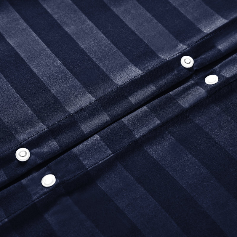 Microfiber Striped Duvet Cover Set with Matching Pillowcases & Fitted Sheet, Navy Striped