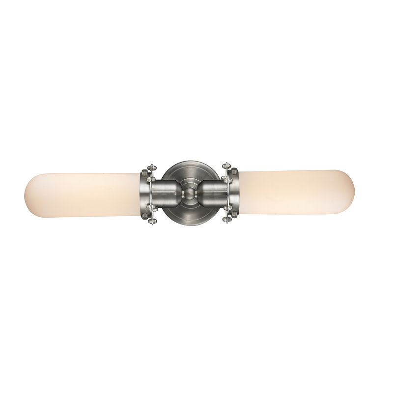 Éclairage pour meuble-lavabo 2 lumières Mikell, Nickel satiné brossé, Blanc mat