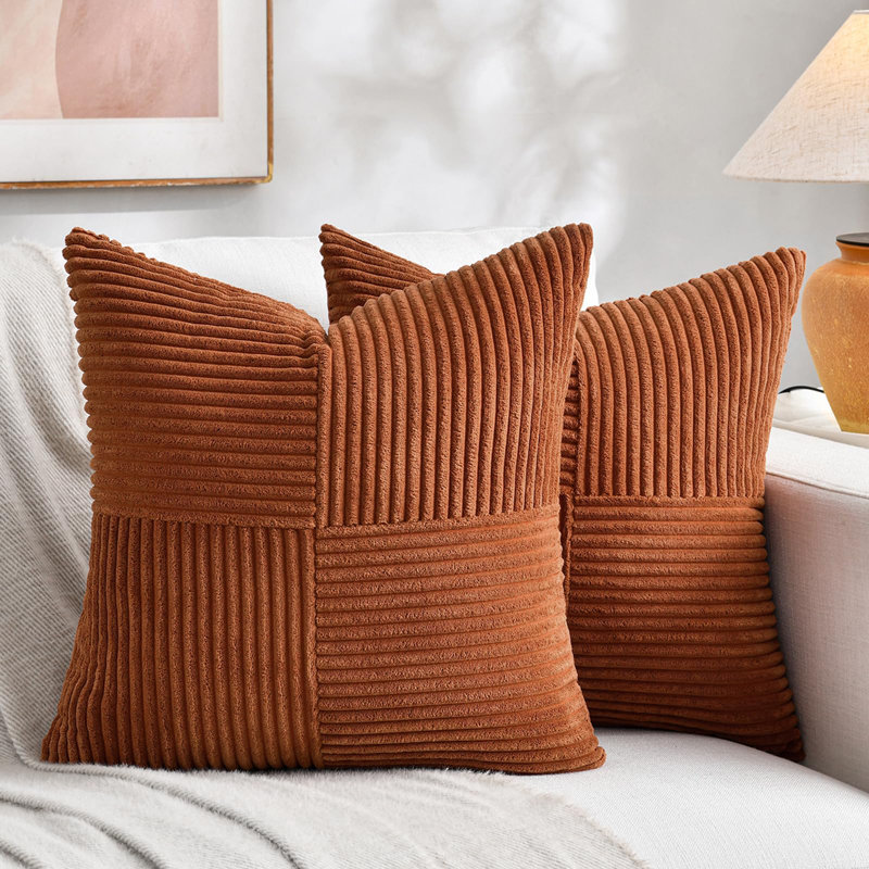 Ensemble de 2 housses de coussin décoratives rouille Boho 18 x 18 pouces pour canapé-lit, maison de campagne d'automne, housse de coussin en velours côtelé texturé terre cuite 45 x 45 cm