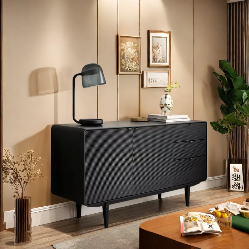 Buffet en bois massif de style rétro, Noir