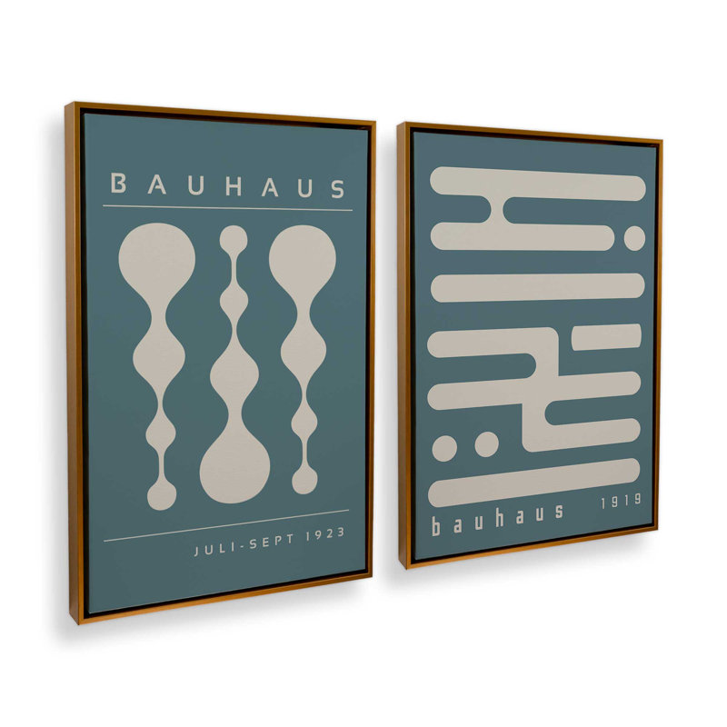 Ensemble rétro et rétro Bauhaus, Cadre flottant or poli, H 19 po x l 26 po