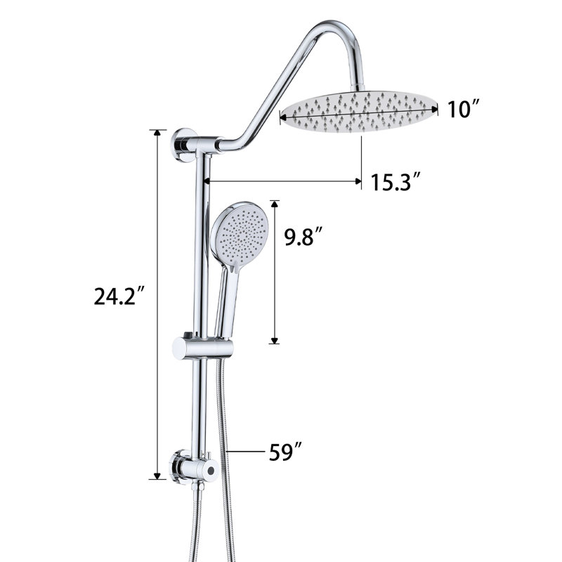 Metal Shower With 10" Rain Head And Handheld - Wall Mount, 3 Spray Functions, Adjustable Angle, Corrosion Finish, Comfortable Mounted, Metal, Modes, To