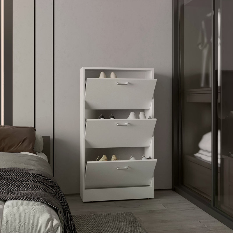 Range-chaussures, 3 portes, 3 tablettes, Blanc