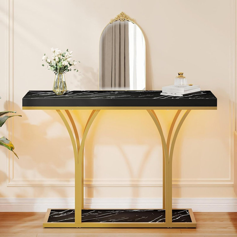Gold Led Marble Entryway Console Table