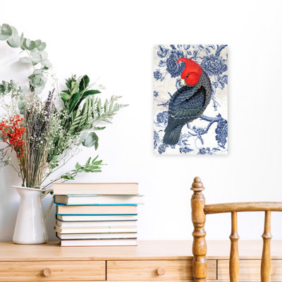Red Cockatoo Chinoiserie Colorful Elegant Vintage Bird Tropical Wall Art