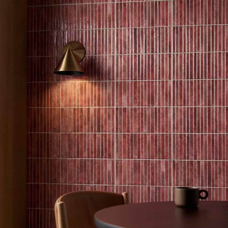 Curve Fluted 6X12 3D Glossy Ceramic Tile, Red