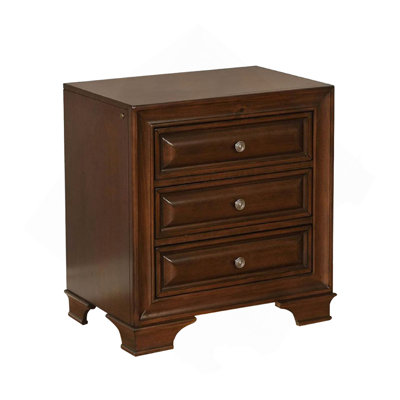 Table de chevet 3 tiroirs avec prise USB et prise de courant, cerisier brun