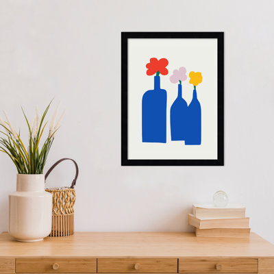 Blue Bottle Vase by Little Dean Wood Framed Wall Art Print