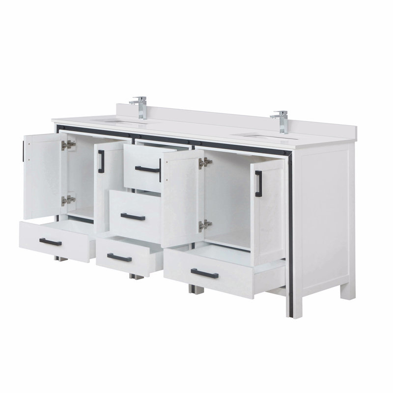 Ensemble de meuble-lavabo double en marbre et robinet, 73", Blanc