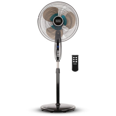 BFP Series BLACK+DECKER BFSD116B 16" Oscillating Dual-Blade Stand Fan with Remote, Adjustable Height, Black