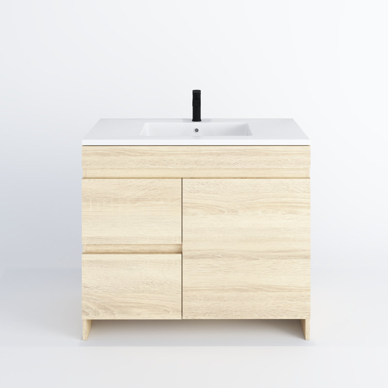 Waelyn 36'' Single Bathroom Vanity with Acrylic Top, White Oak