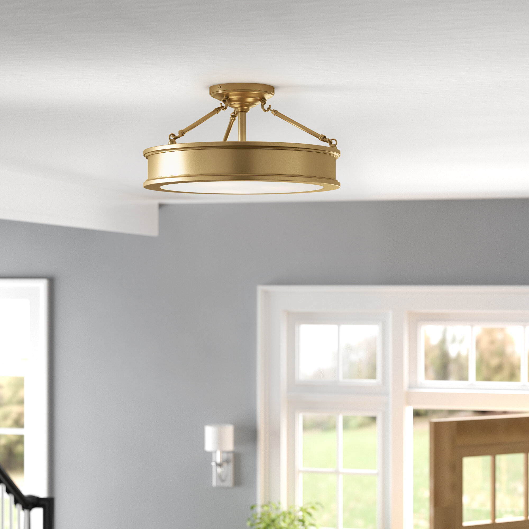 Harbour Point Three-Light Semi-Flush Mount in Liberty Gold
