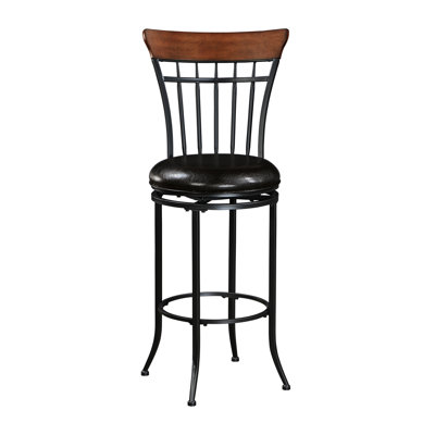Chaise de bar pivotante 360 ° en métal noir et similicuir brun, capacité de poids de 250 lb, chaise de bar à hauteur décorative de salle à manger, fabrication, rembourrage en cuir, mobilier