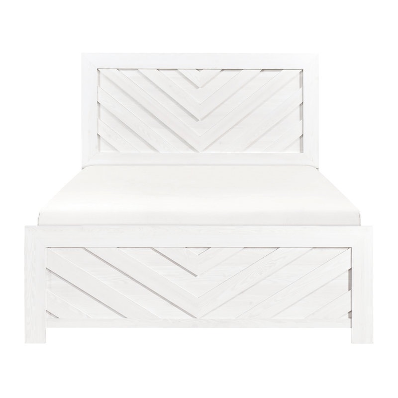 Lit de chambre à coucher moderne, grand lit avec finition blanche et tête de lit à motif en V Largeur du panneau: 82,93 po Poids