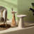 Modern Faux Stone Side Table Travertine and Onyx Finish Set of 2 for Indoor and Outdoor Use
