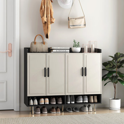 Buffet, armoire à chaussures avec 4 portes et grande armoire de rangement moderne pour chaussures avec tablettes réglables pour vestibule