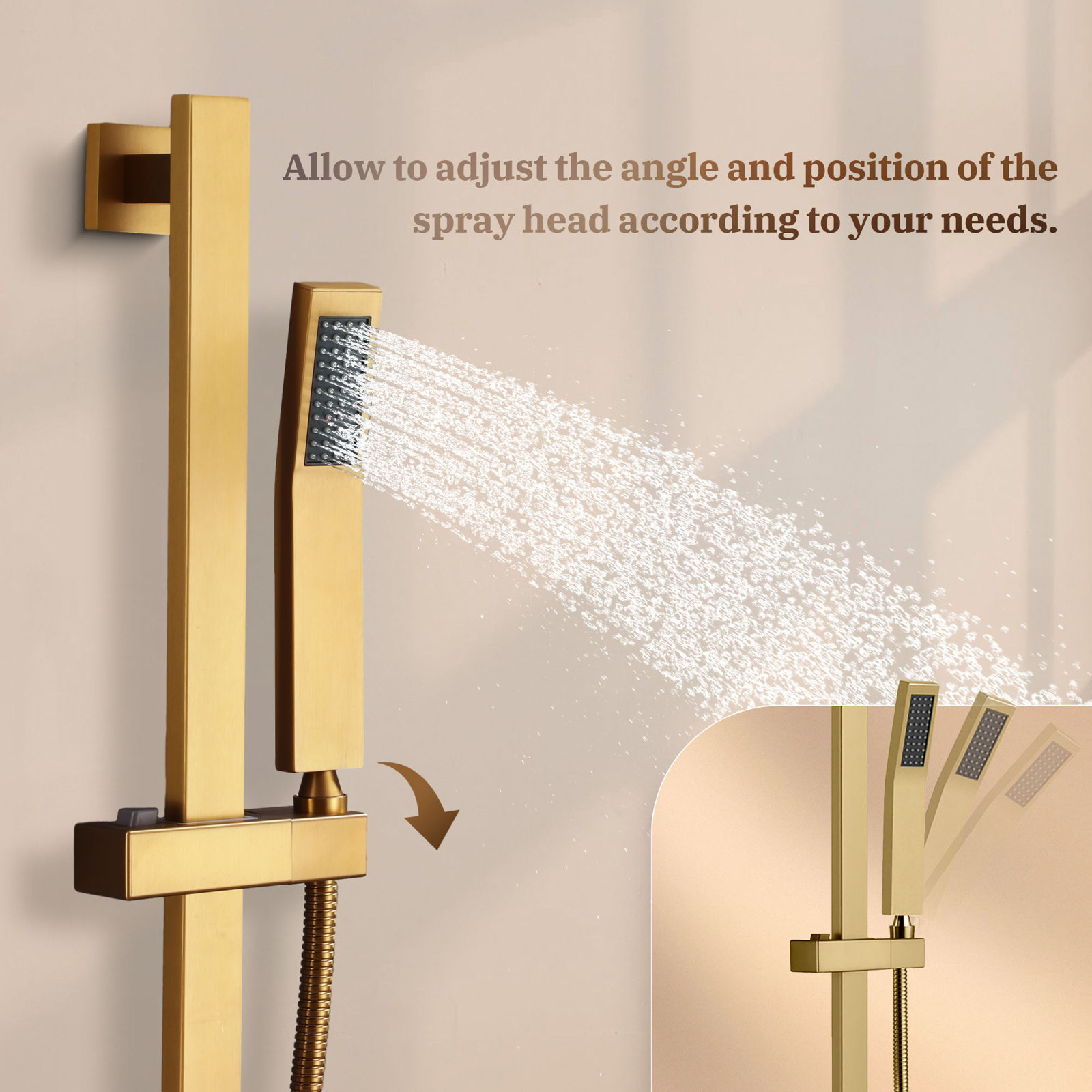 Slidea Complete Rainfall Shower System, Brushed Gold