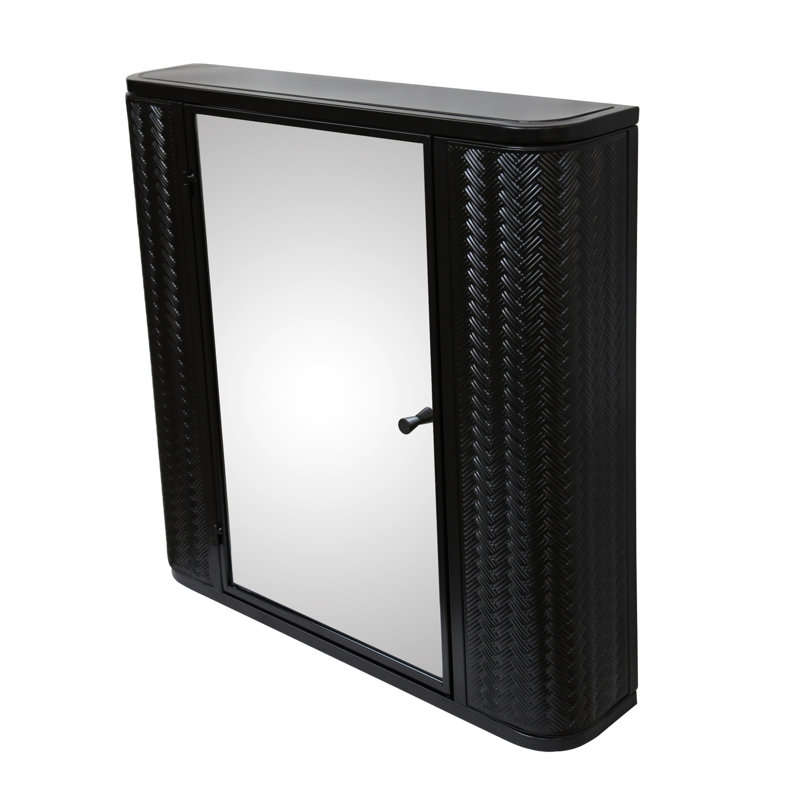 Armoire à pharmacie de salle de bain murale avec miroir, 2 tablettes intérieures, look moderne, au-dessus de la toilette, fermeture sécurisée, acier, miroir à porte simple noir à installation rapide pour le rangement, style rustique fixe,