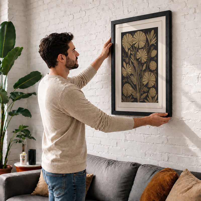 Golden Flower Study Botanical - Framed Print, Unframed, A2 - 59.4 x 42.0 cm