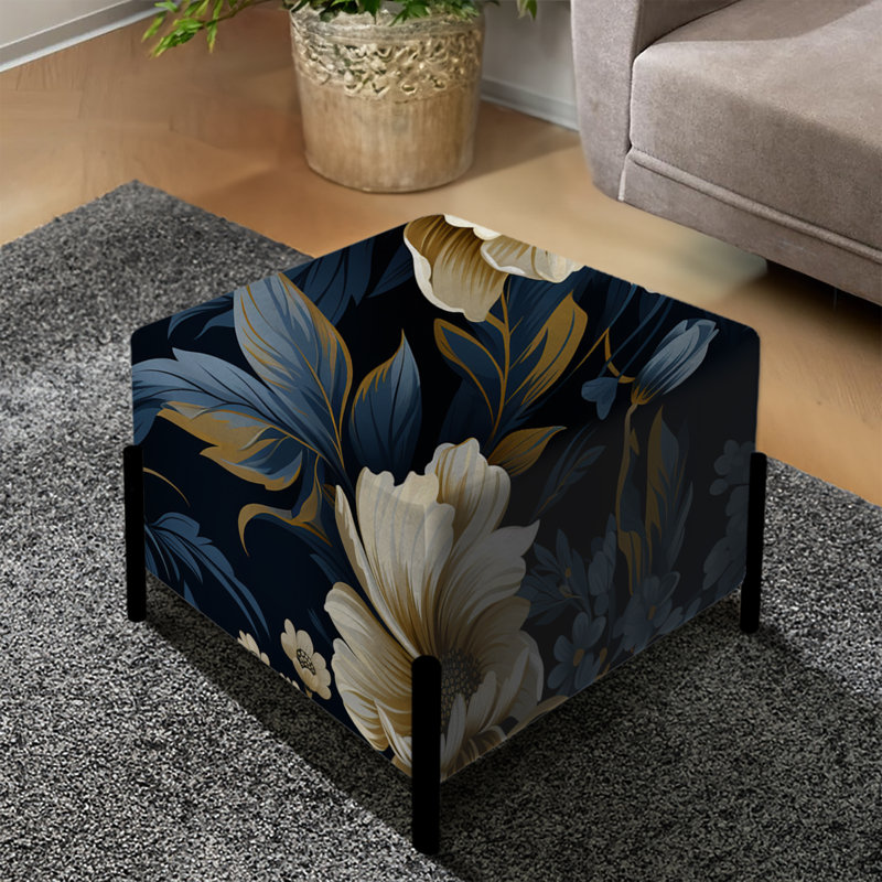 Blue Pivoines Regal damassé opulence I - repose-pieds carré floral