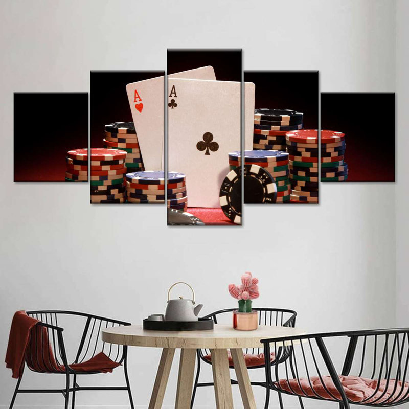 " Poker Game " 5 - Pieces, 55" H x 24" W x 1.25" D