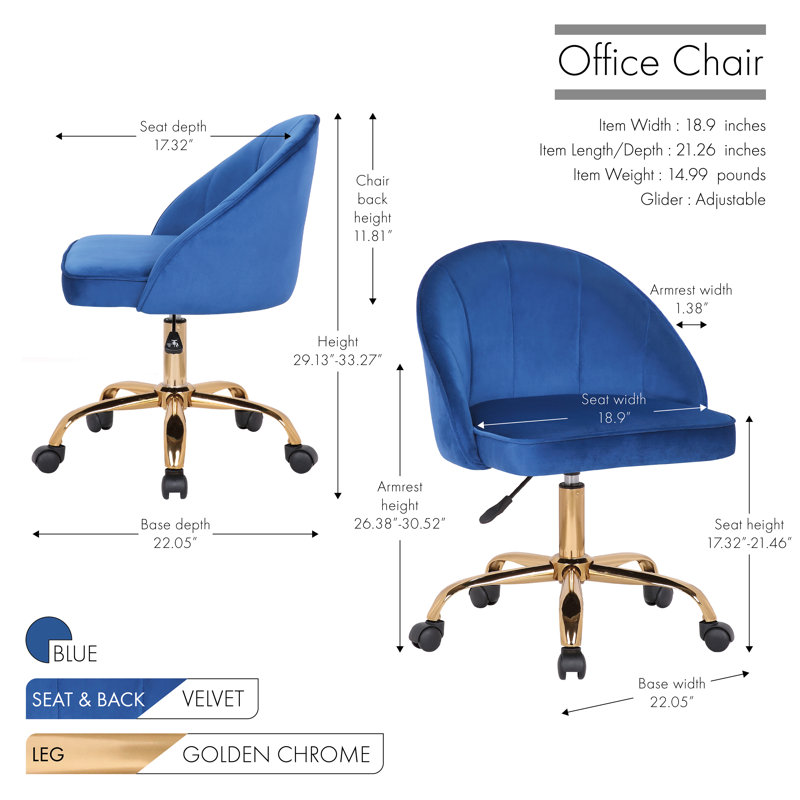 Lainey Velvet Task Chair, Blue