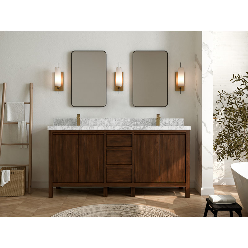 72'' Double Bathroom Vanity with Top, Carrara Marble