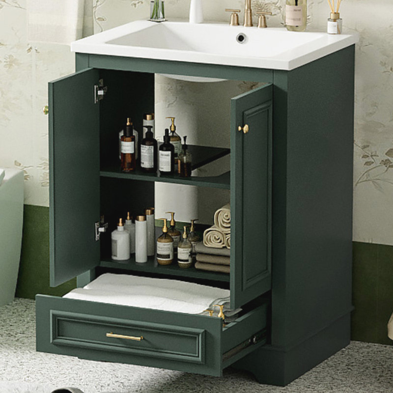 Meuble-lavabo autoportant moderne avec poignées en céramique, Vert
