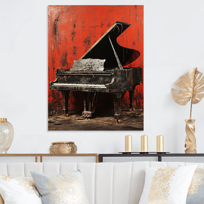 Rouge et noir classique Piano Grace - art mural piano en métal