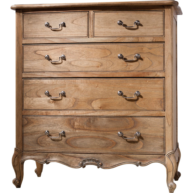 Cecilia Solid Wood 90cm W 5 - Drawer Chest of Drawers, Weathered