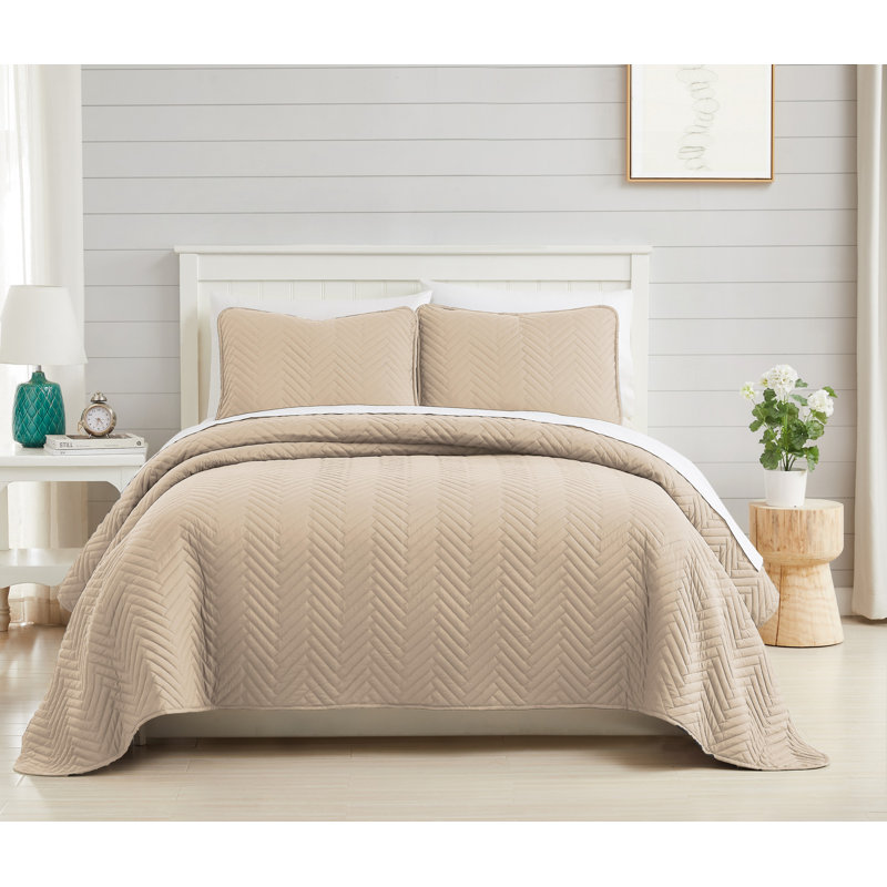 Ensemble de courtepointe légère surdimensionnée en microfibre prélavée à chevrons, Sable