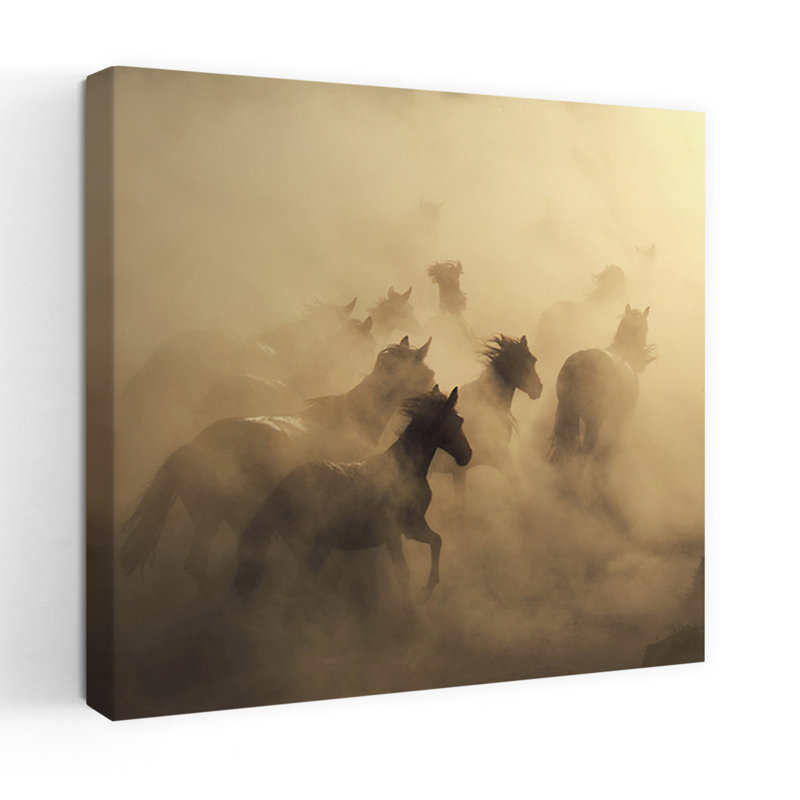 Chevaux sauvages au galop éthéré abstrait cheval contemporain paysage art mural, H 32 po x l 32 po