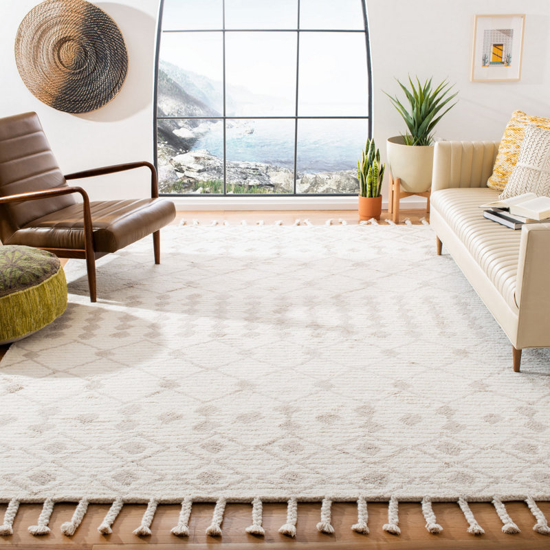 Tapis ivoire / beige en laine touffeté à la main Aitkin, Rectangle de 5 pi x 8 pi