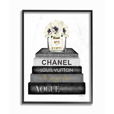 " Fashion Designer Flower Bookstack Black And White Watercolor "