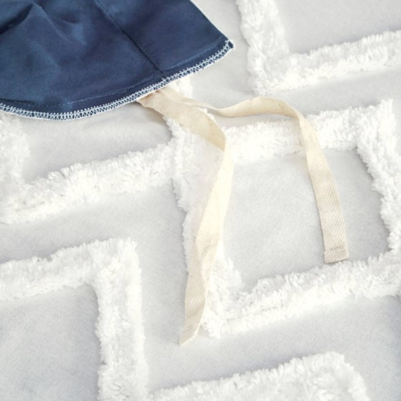 Housse de couette 3 pièces pour grand lit, coton avec chenille, imprimé mis à jour, revers uni, attaches de coin pour housse pour grand lit, capitonnage en chenille, blanc, literie, fermeture à boutons