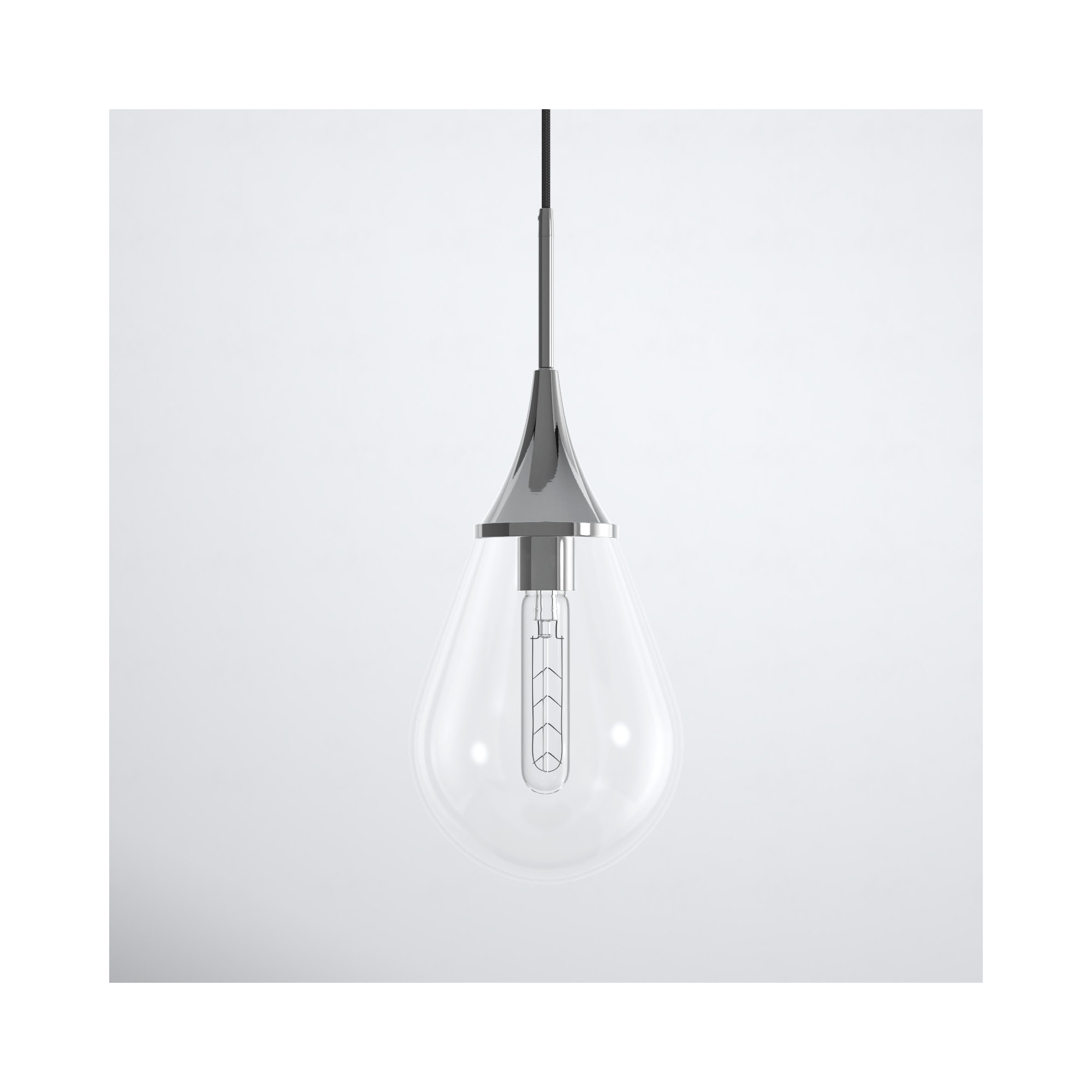 Hoye Single Light Glass Dimmable Pendant, Sliver, 13.88"H x 8.63"W x 8.63"D, Clear